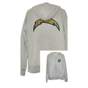 Rare VS Pink NFL LA Chargers Faux Fur Lined Zip-up Hoodie Gray Blue Medium NWOT